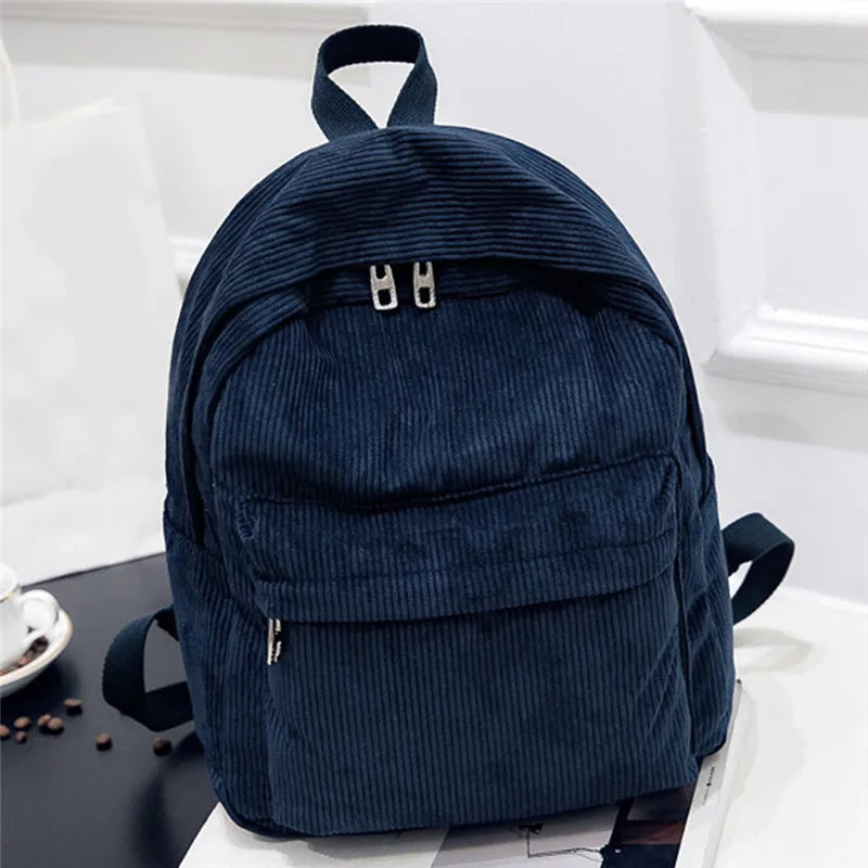 Corduroy Backpack School Bag Women Teen Girl Small Bagpack Pack