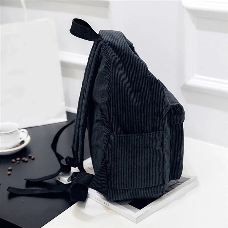 Corduroy Backpack School Bag Women Teen Girl Small Bagpack Pack
