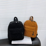 Corduroy Backpack Women School Backpack Soft Pure Teenger Girl School Bag