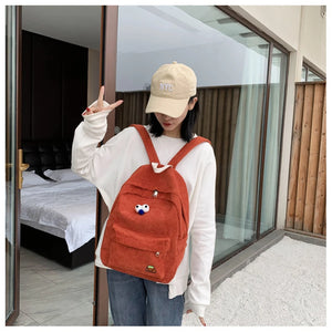 Corduroy Backpack Female High School Student Bags Style Class