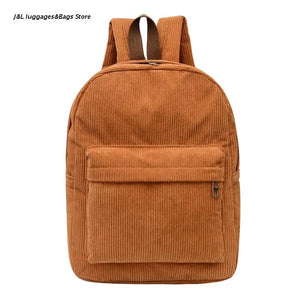 Corduroy Backpack Solid Casual Daypack for Women Girl Student