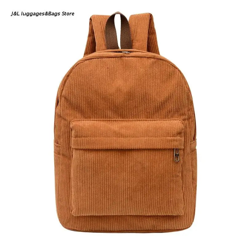 Corduroy Backpack Solid Casual Daypack for Women Girl Student