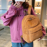 Corduroy Backpack Solid Casual Daypack for Women Girl Student