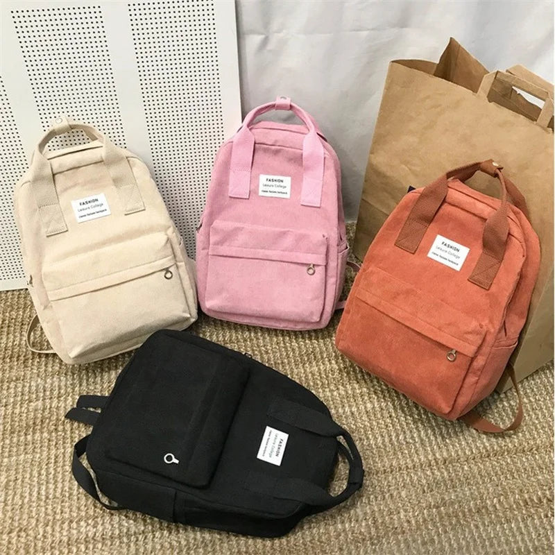 Women's Corduroy Backpack Winter Casual Solid School Bag