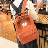 Women's Corduroy Backpack Winter Casual Solid School Bag