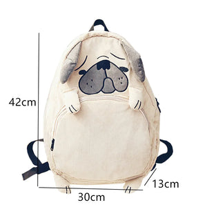 Corduroy Backpacks for Teenage Girls Pug Dog Fox Embroidery Women Schoolbags