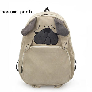 Corduroy Backpacks for Teenage Girls Pug Dog Fox Embroidery Women Schoolbags