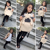 Corduroy Backpacks for Teenage Girls Pug Dog Fox Embroidery Women Schoolbags