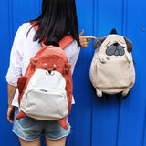 Corduroy Backpacks for Teenage Girls Pug Dog Fox Embroidery Women Schoolbags