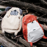 Corduroy Backpacks for Teenage Girls Pug Dog Fox Embroidery Women Schoolbags