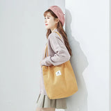 Corduroy Shoulder Bag Soft Reusable Tote for Women Girls