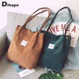 Corduroy Shoulder Bag for Women Soft Storage Reusable Totes Bag