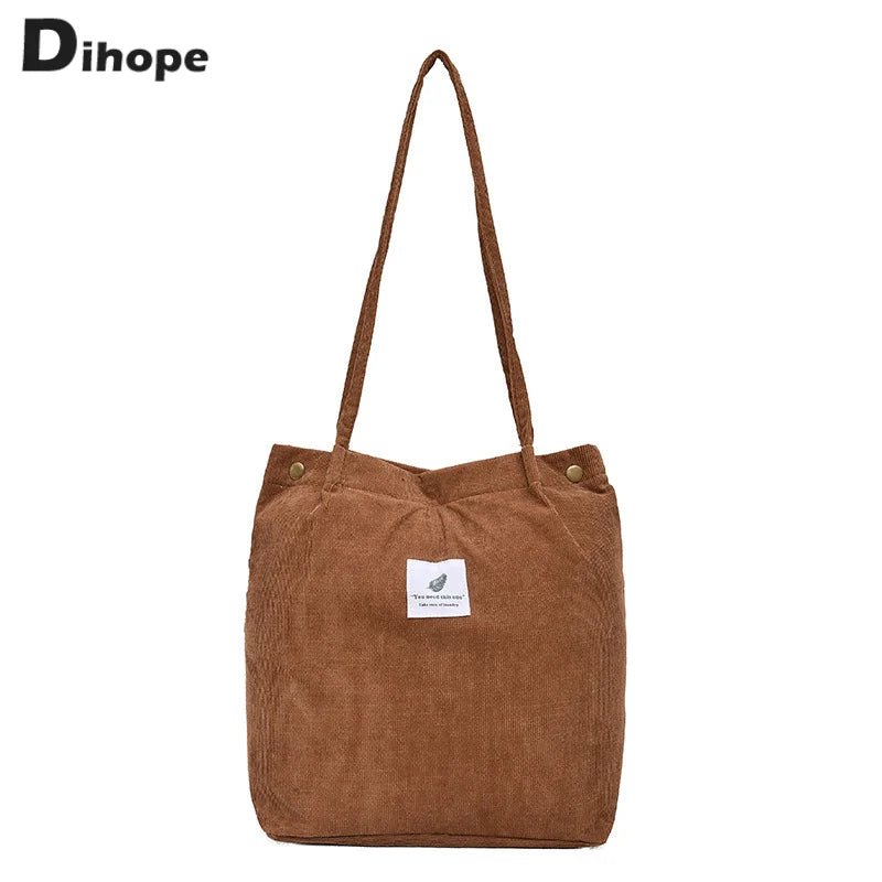 Corduroy Shoulder Bag for Women Soft Storage Reusable Totes Bag