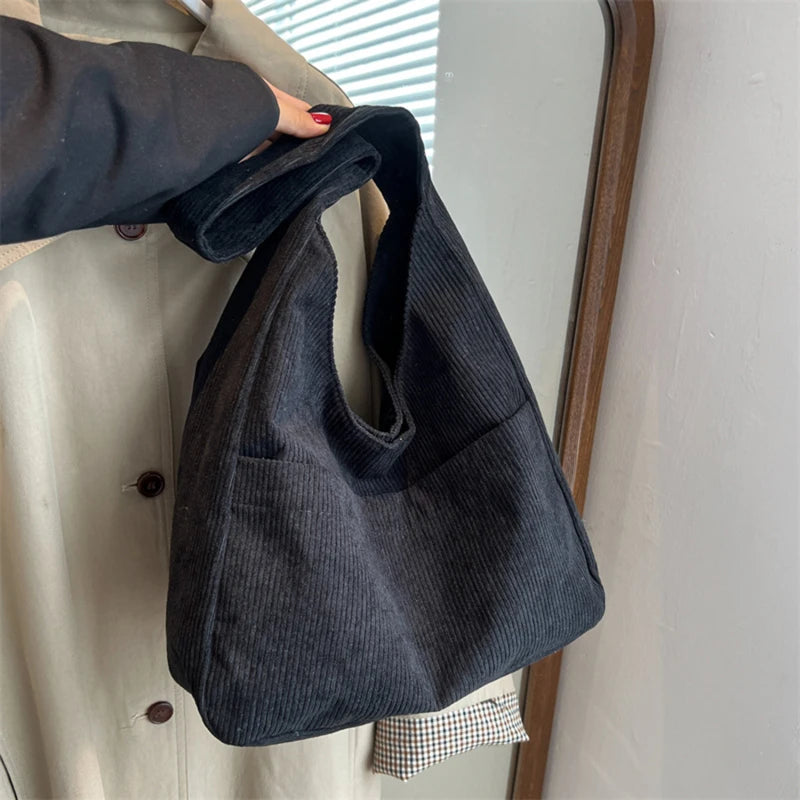 Corduroy Bag Solid Canvas Female Shoulder Tote Bags Women Casual Handbag