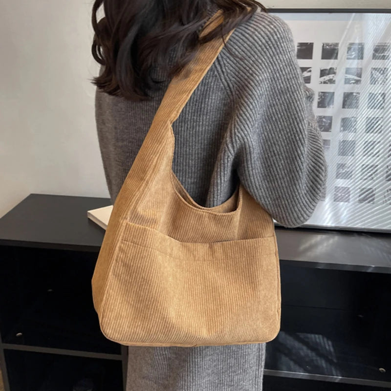 Corduroy Bag Solid Canvas Female Shoulder Tote Bags Women Casual Handbag