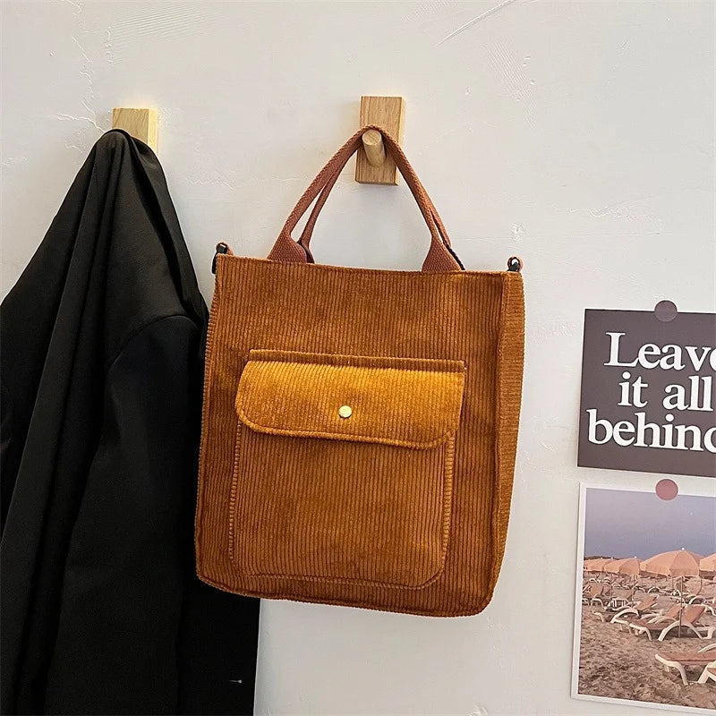 Corduroy Women's Shopper Bag Handbag Canvas Shoulder Tote Bag