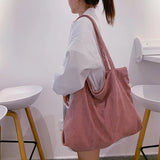 Corduroy Shoulder Bag for Women Zipper Large Capacity Tote Bag