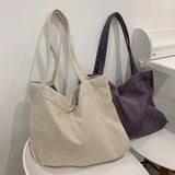 Corduroy Shoulder Bag for Women Zipper Large Capacity Tote Bag