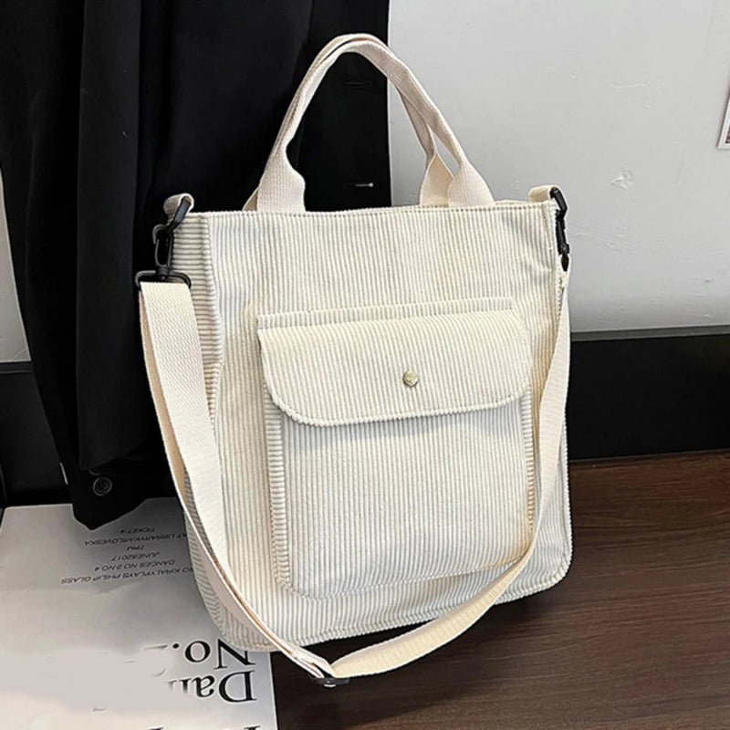 Corduroy Shopper Bag Canvas Shoulder Tote Bag for Women