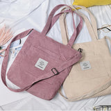 Corduroy Tote Bag Large Capacity Reusable Shoulder Handbag