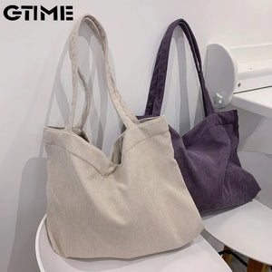 Corduroy Shopper Tote Bag for Women Canvas Shoulder Handbag