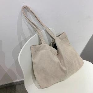 Corduroy Shopper Tote Bag for Women Canvas Shoulder Handbag