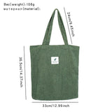 Corduroy Women's Shopper Handbag Canvas Storage Bag