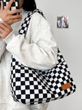 Corduroy Canvas Shoulder Tote Bags For Women Lattice Women's Hasp Handbag