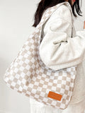 Corduroy Canvas Shoulder Tote Bags For Women Lattice Women's Hasp Handbag