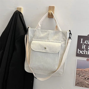 Corduroy Casual Shoulder Bag Vintage Shopping Zipper Girls Student