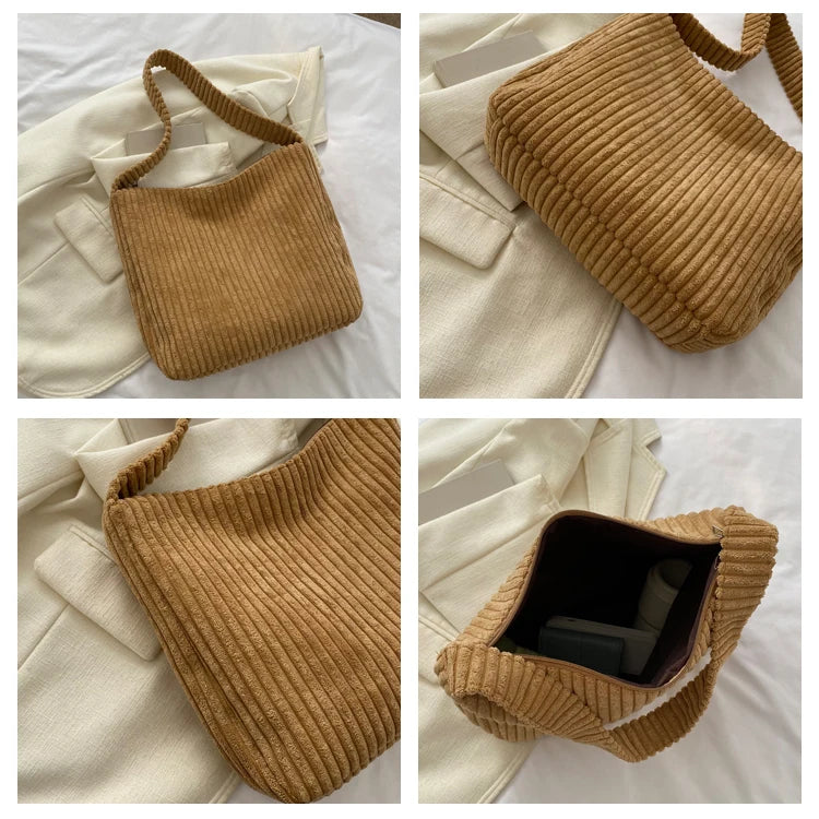 Corduroy Casual Women's Shoulder Bag Large Tote Bags