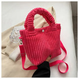Women's Corduroy Shoulder Bag Zipper Tote Purse