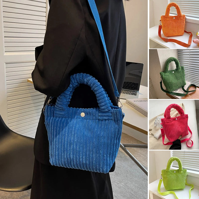 Corduroy Casual Women's Tote Shoulder Bag Solid Retro Crossbody Bags