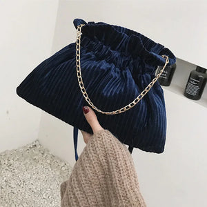 Corduroy Chain Messenger Bag Women's Bucket Bag Velvet Shoulder Bags