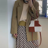 Corduroy Checkerboard Bag Women's Shoulder Messenger Handbag