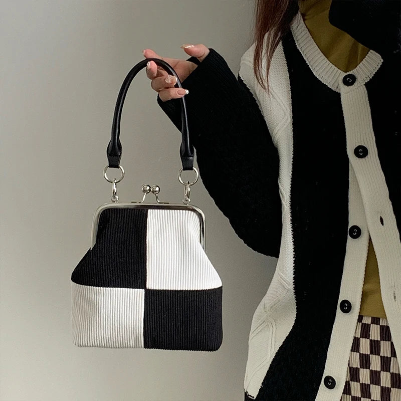 Corduroy Checkerboard Bag Women's Shoulder Messenger Handbag