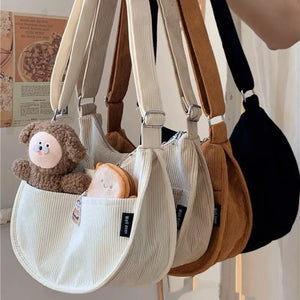 Corduroy Crossbody Bag for Women Casual Large Capacity Shoulder Bag