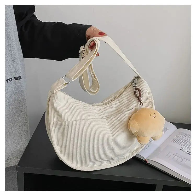 Corduroy Crossbody Bag for Women Large Capacity Shoulder Bag