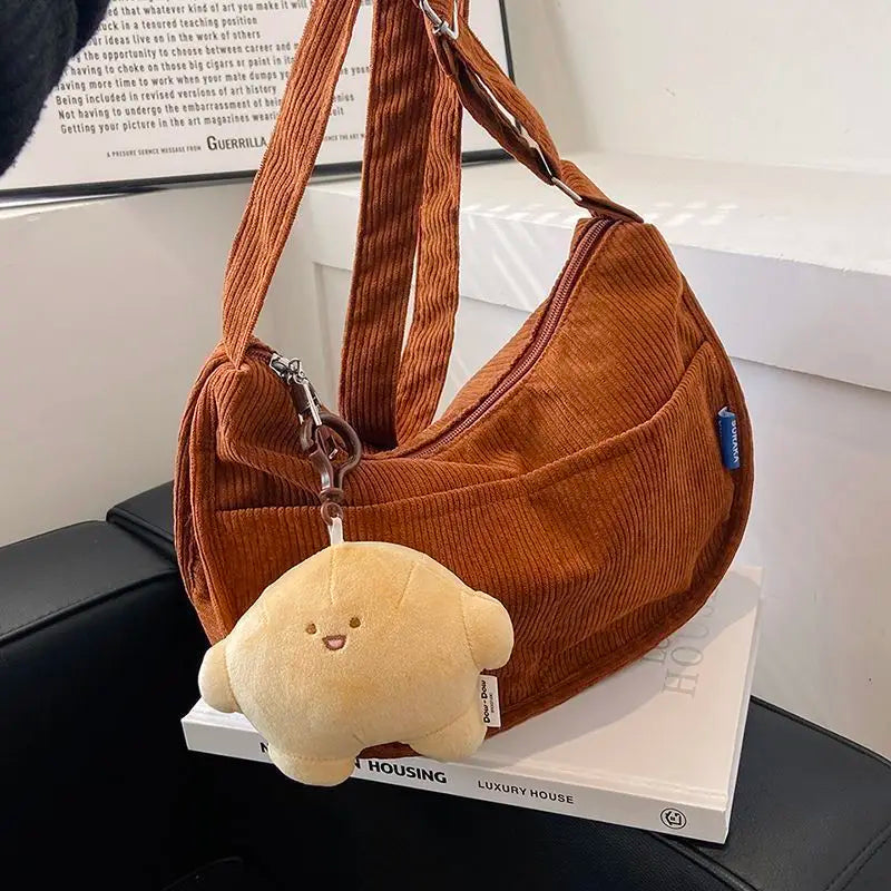 Corduroy Crossbody Bag for Women Casual Large Capacity Shoulder Bag
