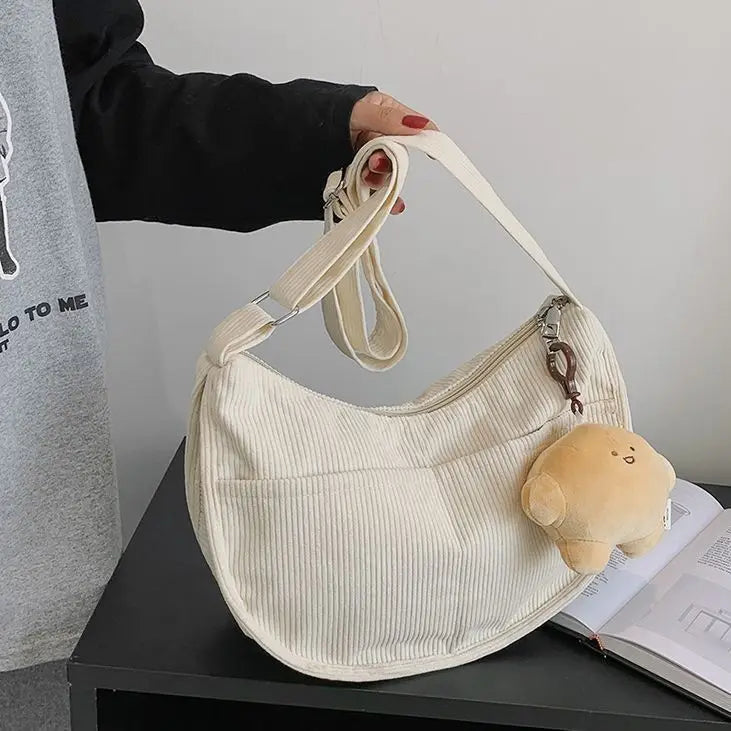 Corduroy Crossbody Bag for Women Casual Large Capacity Shoulder Bag