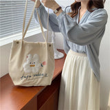 Corduroy Girl Embroidery Student Schoolbag Top-handle Literature Handbag