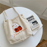 Corduroy Girl Embroidery Student Schoolbag Top-handle Literature Handbag