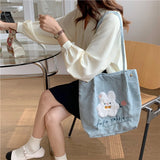 Corduroy Girl Embroidery Student Schoolbag Top-handle Literature Handbag