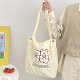 Corduroy Embroidery Women Large Shoulder Bag Schoolgirls Daily Book Tote Travel