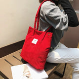 Corduroy Shoulder Bags Women Soft Storage Reusable Totes Bag