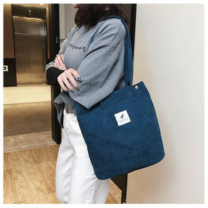 Corduroy Shoulder Bags Women Soft Storage Reusable Totes Bag