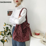 Corduroy Korea Autumn Winter Floral Crossbody Bag for Women Female