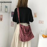 Corduroy Korea Autumn Winter Floral Crossbody Bag for Women Female