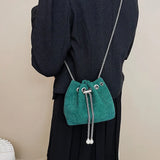 Striped Corduroy Small Bucket Clutch Bag with Chains for Women