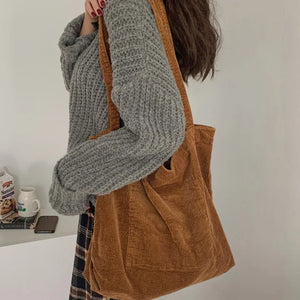 Corduroy Large Capacity Women's Handbag Shoulder Bag Style Leisure Shopping Bags